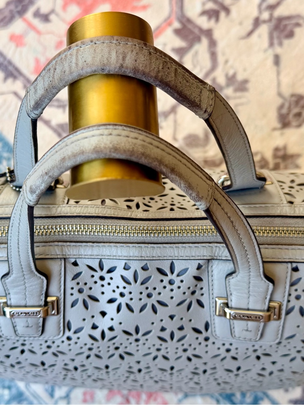 Coach Taylor Eyelet Leather Satchel with Accent Scarf (Style Number F27392). - Picture 8 of 14